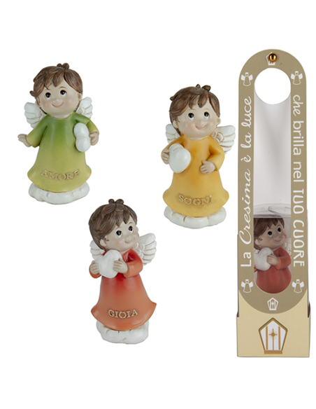 Happy Scatola Angelo Cresima - 3 soggetti assortiti h10cm con scatola | G3S Bomboniere