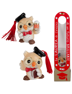 Happy Scatola Gufo Laurea - 2 soggetti assortiti h6,5cm con scatola | G3S