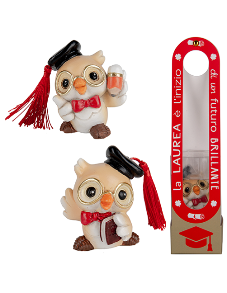 Happy Scatola Gufo Laurea - 2 soggetti assortiti h6,5cm con scatola | G3S