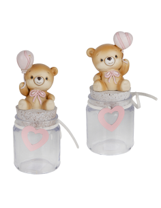 Palla Orso Sacchetto Orsetto Rosa Baby - 2 soggetti assortiti h12cm | G3S Bomboniere