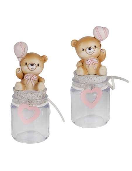 Palla Orso Sacchetto Orsetto Rosa Baby - 2 soggetti assortiti h12cm | G3S Bomboniere