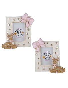 Tenero Portafoto Cervo Rosa Baby - 2 soggetti assortiti 11x13cm | G3S Bomboniere