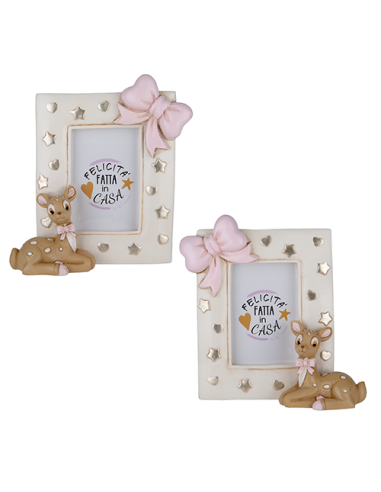 Tenero Portafoto Cervo Rosa Baby - 2 soggetti assortiti 11x13cm | G3S Bomboniere