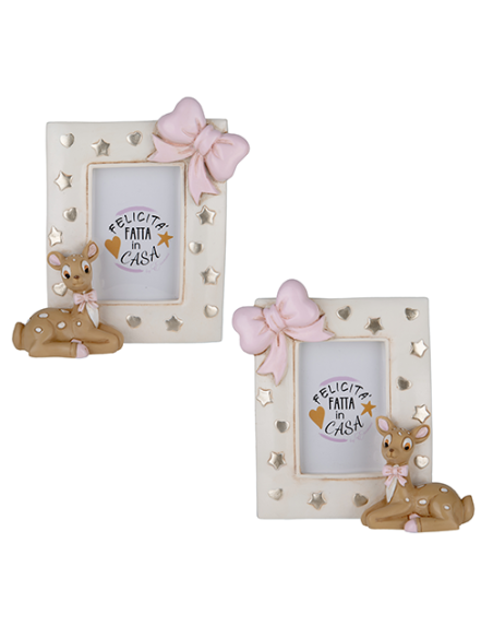 Tenero Portafoto Cervo Rosa Baby - 2 soggetti assortiti 11x13cm | G3S Bomboniere