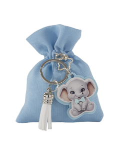 Toys Sacchetto con portachiavi Elefante Celeste Baby 8x10cm | G3S Ingrosso