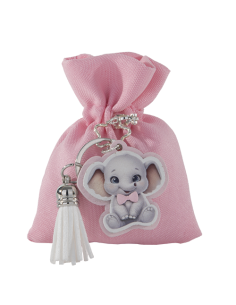 Toys Sacchetto con portachiavi Elefante Rosa Baby 8x10cm | Vendita Ingrosso G3S