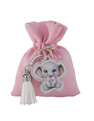 Toys Sacchetto con portachiavi Elefante Rosa Baby 8x10cm | Vendita Ingrosso G3S