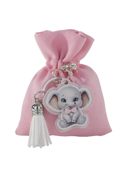 Toys Sacchetto con portachiavi Elefante Rosa Baby 8x10cm | Vendita Ingrosso G3S