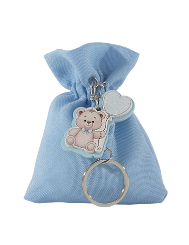 Toys Sacchetto con portachiavi Orsetto Celeste Baby 8x10cm | G3S Bomboniere