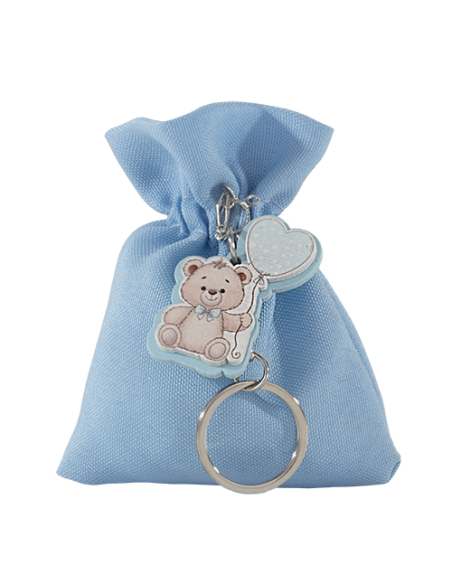 Toys Sacchetto con portachiavi Orsetto Celeste Baby 8x10cm | G3S Bomboniere