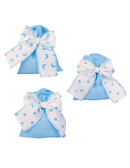 Tris Sacchetto Fiocco Celeste Baby - 3 soggetti assortiti 10x12cm | G3S Ingrosso