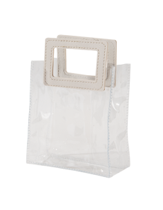 Elipse Busta trasparente in PVC con manico bianco in ecopelle 10x5cm x h11,5cm AS038 | G3S Ingrosso