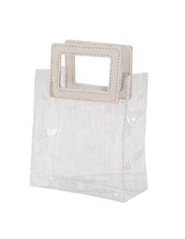 Elipse Busta trasparente in PVC con manico bianco in ecopelle 10x5cm x h11,5cm AS038 | G3S Ingrosso
