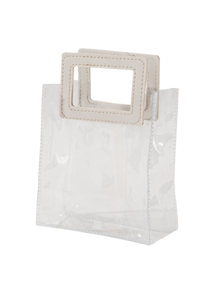 Elipse Busta trasparente in PVC con manico bianco in ecopelle 10x5cm x h11,5cm AS038 | G3S Ingrosso