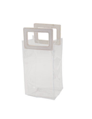 Elipse Busta trasparente in PVC con manico bianco in ecopelle 8x7cm x h14cm AS039 | Vendita Ingrosso G3S