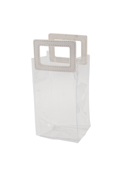 Elipse Busta trasparente in PVC con manico bianco in ecopelle 8x7cm x h14cm AS039 | Vendita Ingrosso G3S