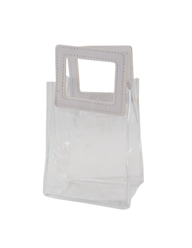 Elipse Busta trasparente in PVC con manico bianco in ecopelle 12x10cm x h16,5cm AS040 | G3S Ingrosso Bomboniere