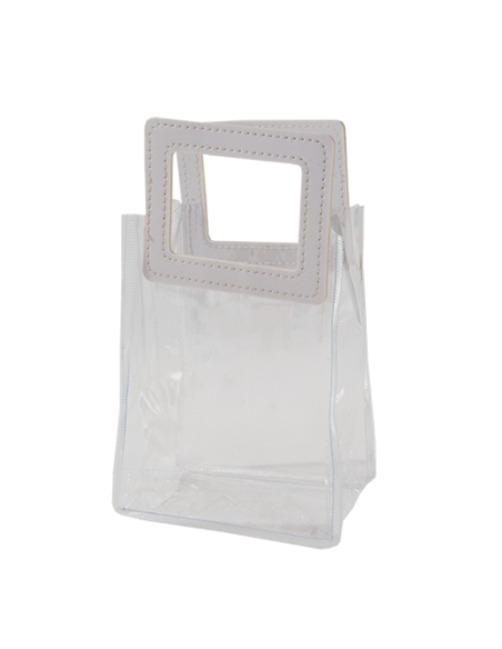 Elipse Busta trasparente in PVC con manico bianco in ecopelle 12x10cm x h16,5cm AS040 | G3S Ingrosso Bomboniere