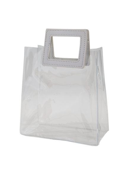 Elipse Busta trasparente in PVC con manico bianco in ecopelle 18x10cm x h20cm AS041 | G3S