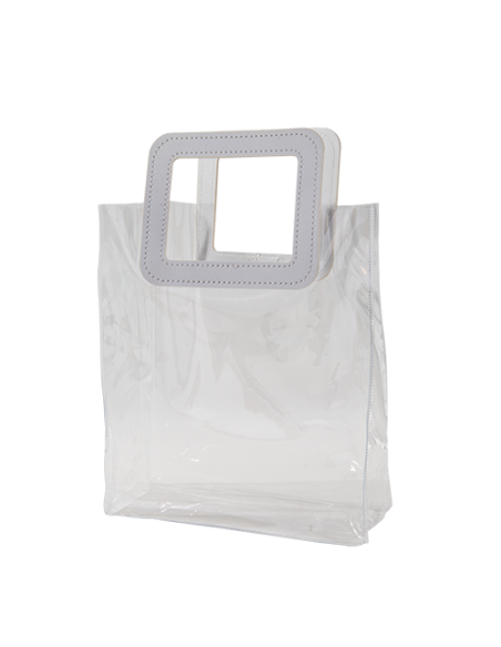Elipse Busta trasparente in PVC con manico bianco in ecopelle 22x10cm x h26cm AS042 | G3S Ingrosso