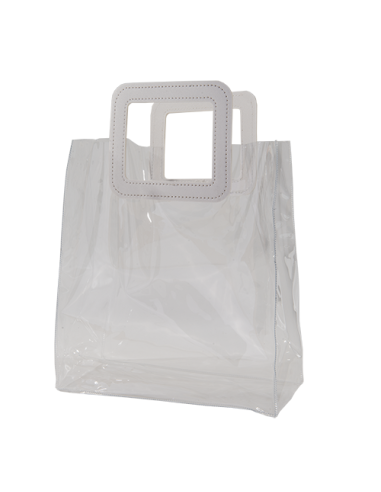 Elipse Busta trasparente in PVC con manico bianco in ecopelle 25x14cm x h28cm AS043 | Vendita Ingrosso G3S