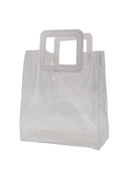 Elipse Busta trasparente in PVC con manico bianco in ecopelle 25x14cm x h28cm AS043 | Vendita Ingrosso G3S