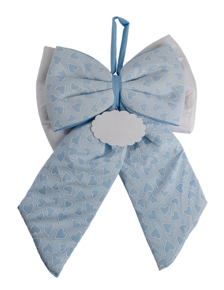 Fiocco nascita cuori celeste 33cm x h50cm AN014 | G3S Ingrosso Bomboniere