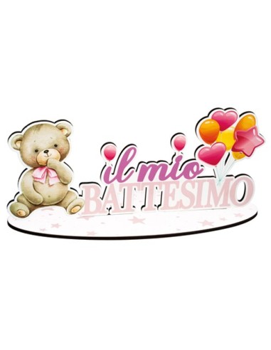 Party Battesimo Rosa Scritta da appoggio 35cm x h16cm