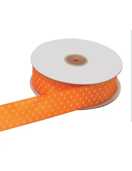 Nastro Doppio Raso Pois 10 mm x 50 m - Arancio - vista bobina