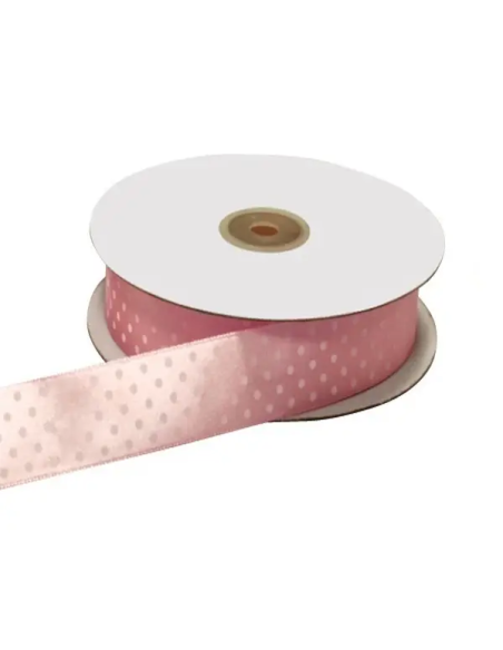 Nastro Doppio Raso Pois 10 mm x 50 m - Rosa - vista bobina