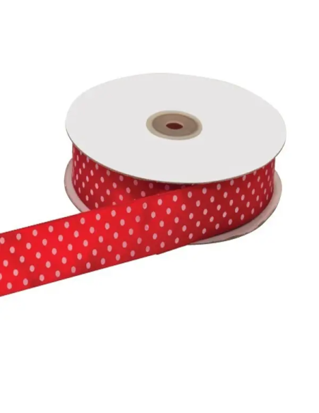 Nastro Doppio Raso Pois 10 mm x 50 m - Rosso - vista bobina