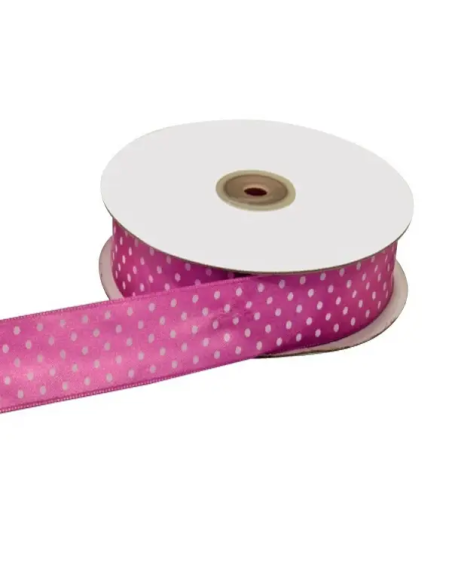 Nastro Doppio Raso Pois 10 mm x 50 m - Fuxia - vista bobina