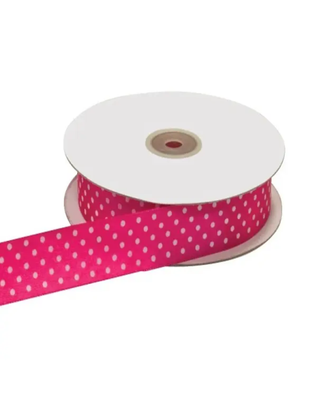 Nastro Doppio Raso Pois 10 mm x 50 m - Fragola - vista bobina