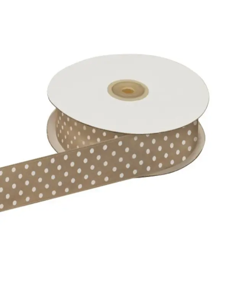 Nastro Doppio Raso Pois 10 mm x 50 m - Tortora - vista bobina