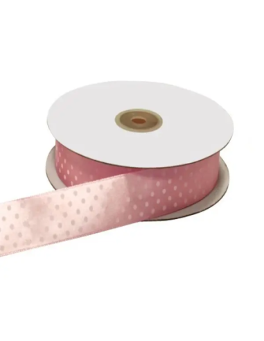 Nastro Doppio Raso Pois 25 mm x 50 m - Rosa - vista bobina