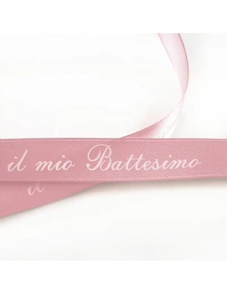 Nastro Stampato Il Mio Battesimo 10 mm x 50 m - Rosa - vista bobina