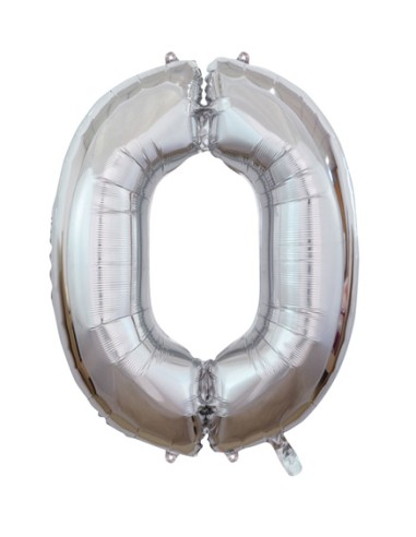 Palloncino Mylar Numero 0 Argento Mega 40" - 101cm - 1pz | G3S Party
