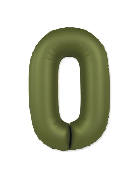 Palloncino Mylar Numero 0 Slim Mate Verde Oliva Satinato 37" - 86cm - 1pz | G3S Party