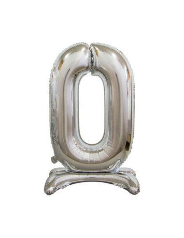 Palloncino Mylar Numero 0 Standing Argento Mega 30" - 76cm - 1pz | G3S Party