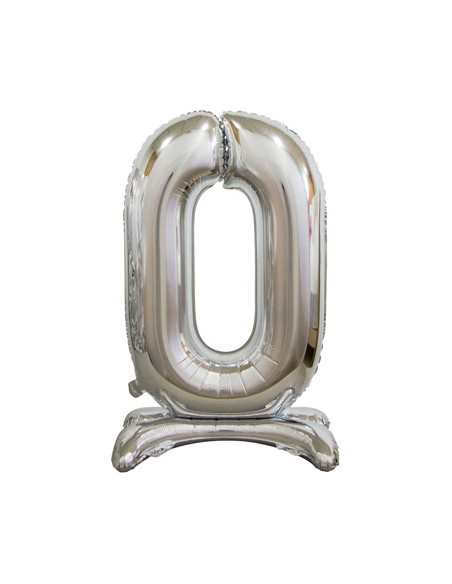 Palloncino Mylar Numero 0 Standing Argento Mega 30" - 76cm - 1pz | G3S Party