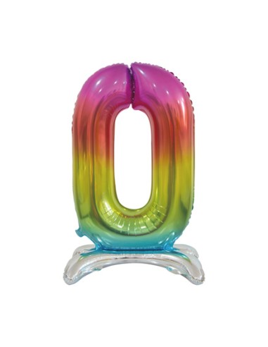 Palloncino Mylar Numero 0 Standing Rainbow Mega 30" - 76cm - 1pz | G3S Party