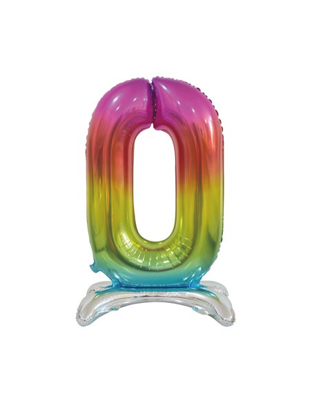 Palloncino Mylar Numero 0 Standing Rainbow Mega 30" - 76cm - 1pz | G3S Party