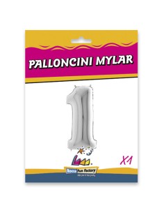Palloncino Mylar Numero 1 Argento Mega 40" - 101cm - 1pz | G3S Party