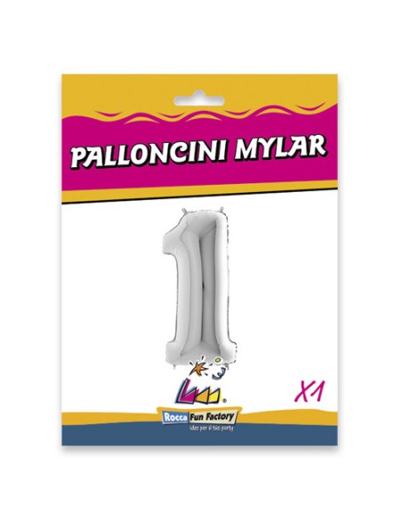 Palloncino Mylar Numero 1 Argento Mega 40" - 101cm - 1pz | G3S Party