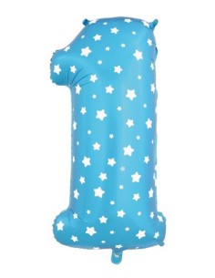 Palloncino Mylar Numero 1 Azzurro con Stelle Mega 40" - 101cm - 1pz | G3S Party