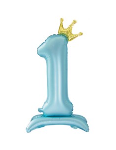 Palloncino Mylar Numero 1 Celeste Mega 40" - 101cm Standing Corona dorata - 1pz | G3S Party