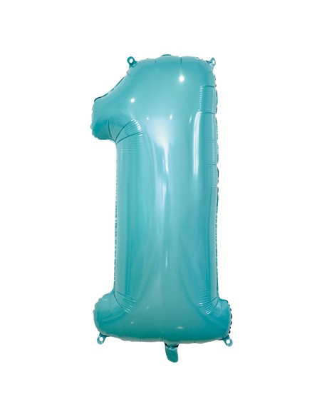 Palloncino Mylar Numero 1 Celeste Pastello Mega 40" - 101cm - 1pz | G3S Party