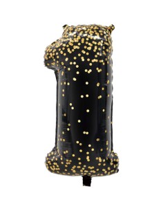 Palloncino Mylar Numero 1 Nero Coriandoli Oro Mega 40" - 101cm - 1pz | G3S Party