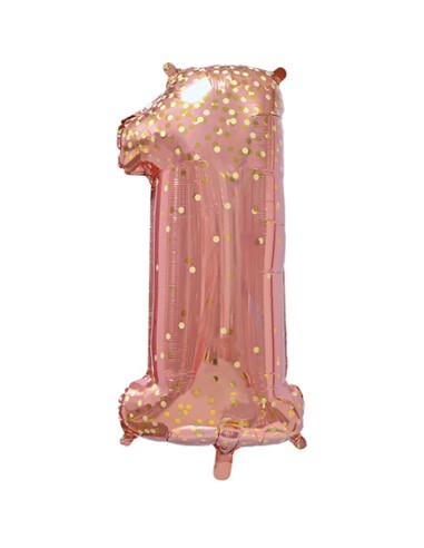 Palloncino Mylar Numero 1 Rosa Gold Coriandoli Oro Mega 40" - 101cm - 1pz | G3S Party