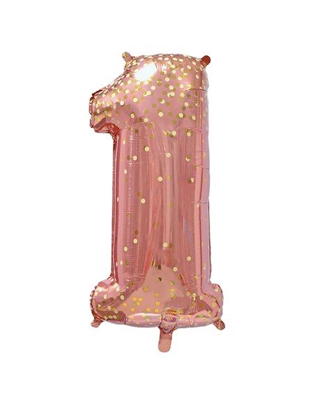 Palloncino Mylar Numero 1 Rosa Gold Coriandoli Oro Mega 40" - 101cm - 1pz | G3S Party